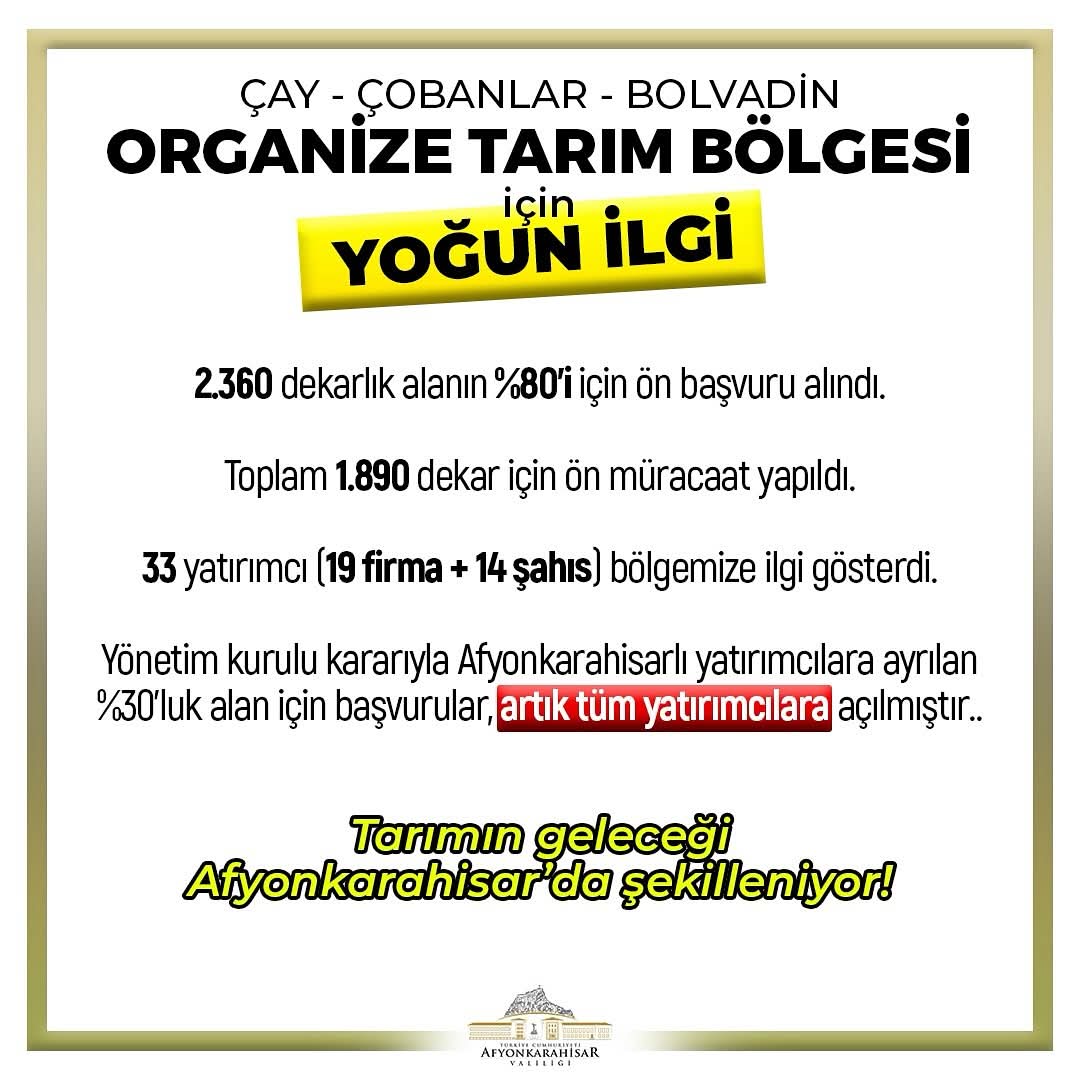 Çay – Çobanlar – Bolvadin Organize Tarım Bölgesi’ne Yatırımcıların Yoğun İlgisi