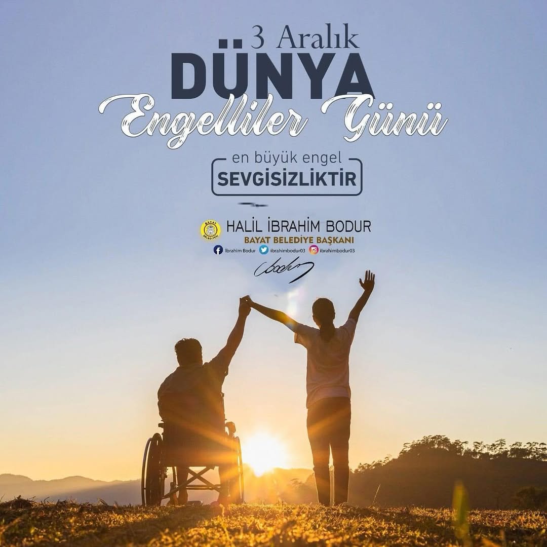 Bayat Belediyesi'nden 3 Aralık Dünya Engelliler Günü Mesajı