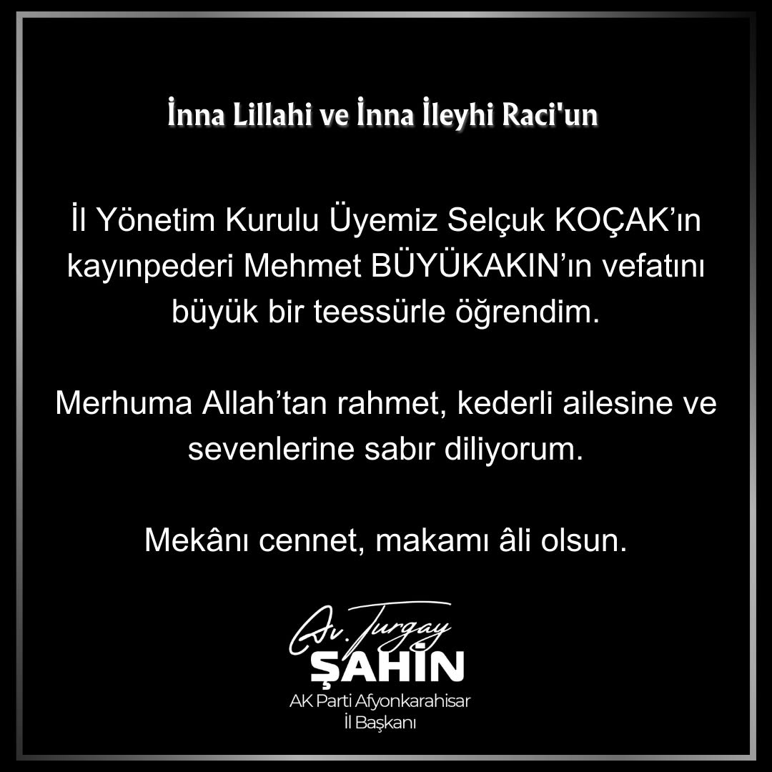 AK Parti Afyonkarahisar İl Başkanı'nın Başsağlığı Mesajı