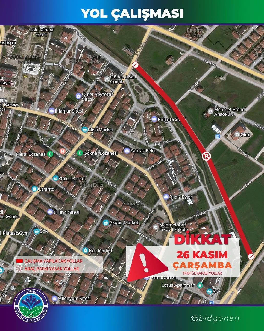 Gönen Belediyesi'nden Yol Çalışması Hakkında Duyuru