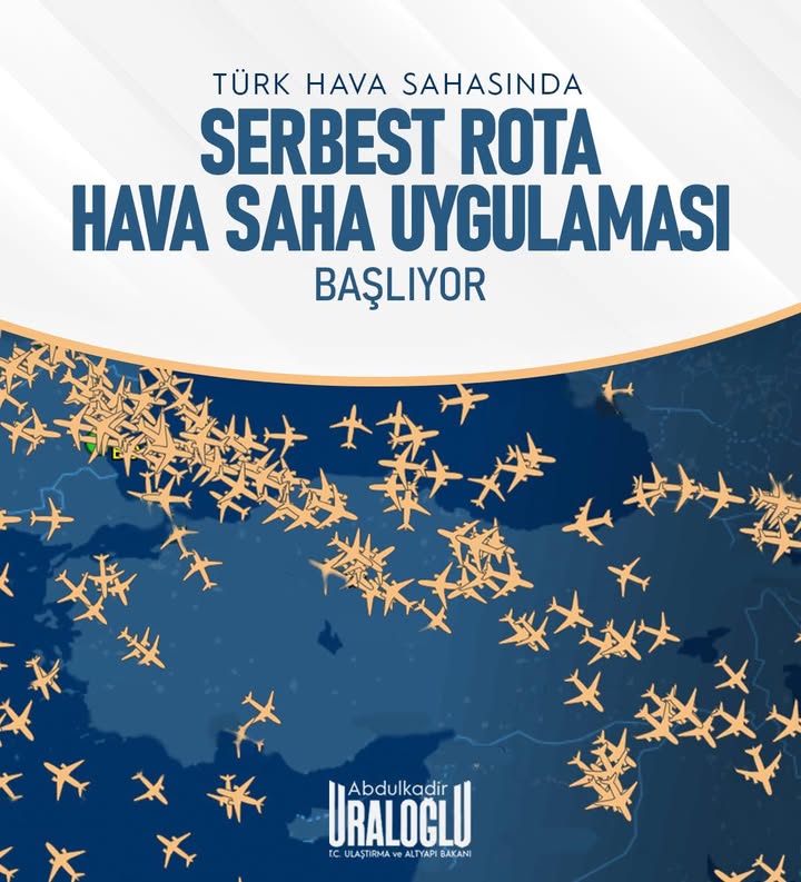 T.C. Ulaştırma ve Altyapı Bakanlığı'ndan Serbest Rota Hava Sahası (FRA) Açıklaması
