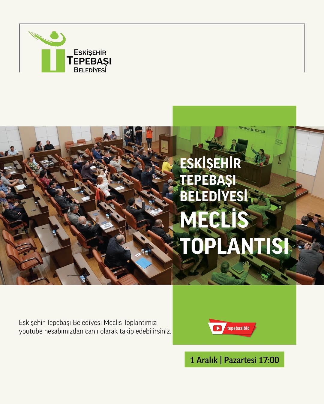 Tepebaşı Belediyesi Meclis Toplantısı Bugün YouTube Kanalından Canlı Yayınlanacak