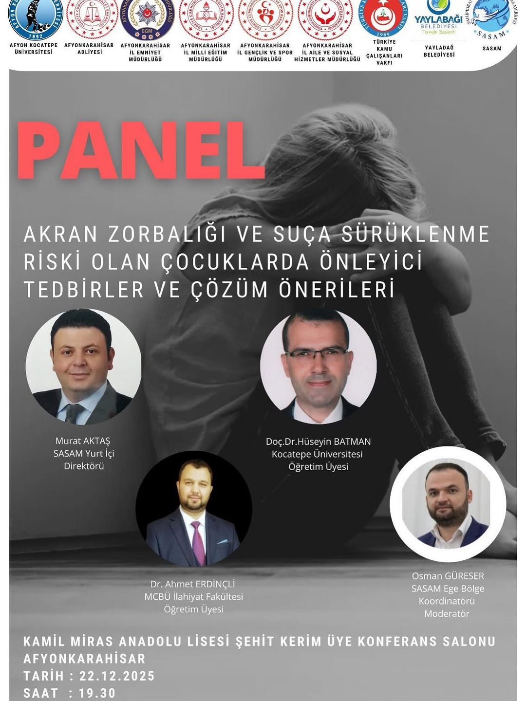 Afyon Kocatepe Üniversitesi Panel Düzenliyor: Akran Zorbalığı ve Suça Sürüklenme Riski