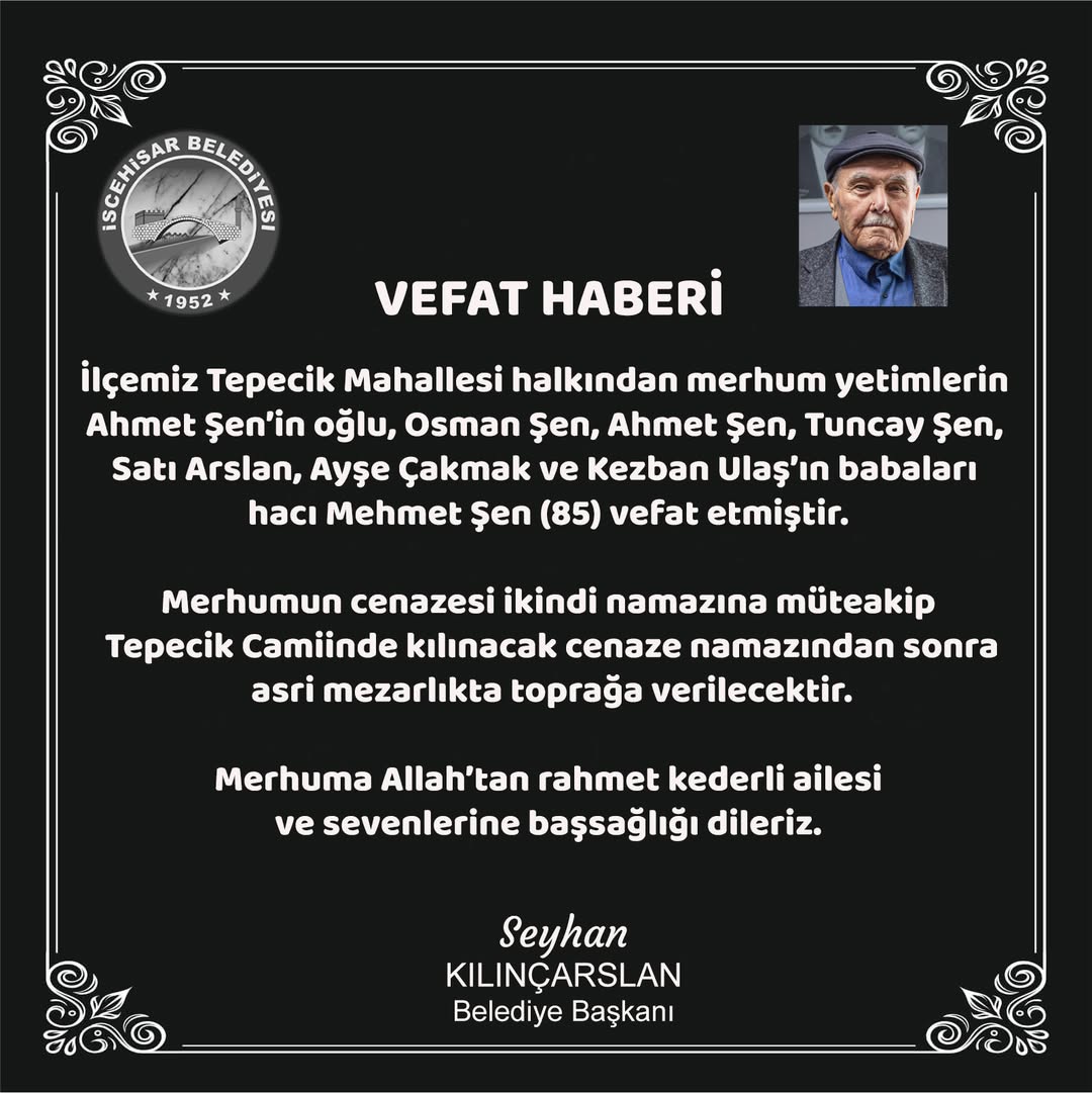 İscehisar'da Yaşamını Yitiren Hacı Mehmet Şen Son Yolculuğuna Kavuşacak