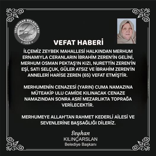 İscehisar'da Acı Veda: Harise Zeren Hakkın Râhatına Kavuştu