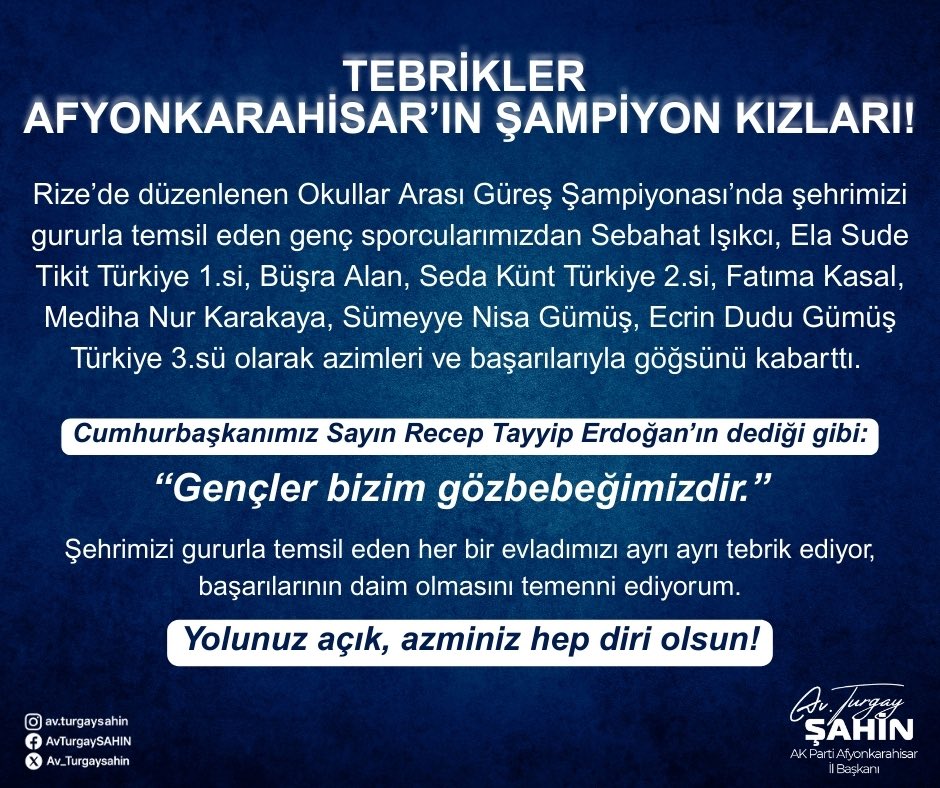 Afyonkarahisar Kız Güreşçileri Türkiye Şampiyonası'nda Şampiyonluk Sevinci Yaşadı