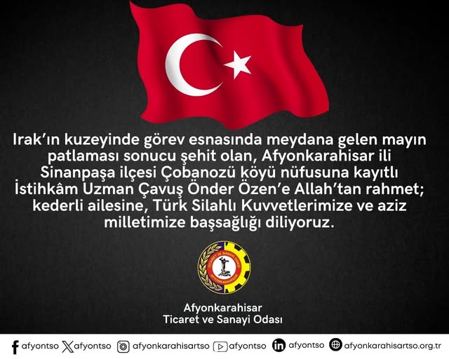 Şehit Uzman Çavuş Özen'den Sinanpaşa'ya Acı Haber