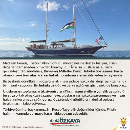 Madleen Gemisi Müdahalesi Hukukun Altına Alınmalı: Ali Özkaya