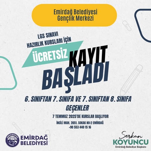 Emirdağ Belediyesi’nden LGS’ye Hazırlanan Öğrencilere Ücretsiz Destek