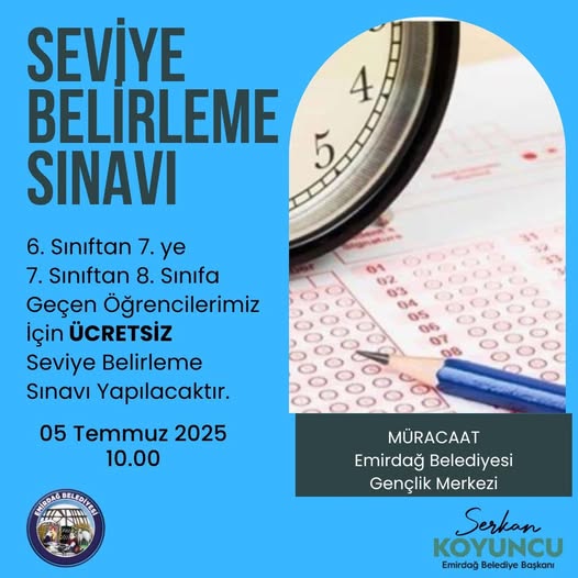 Emirdağ Belediyesi'nden Ücretsiz LGS Hazırlık Kursları İçin Seviye Belirleme Sınavı