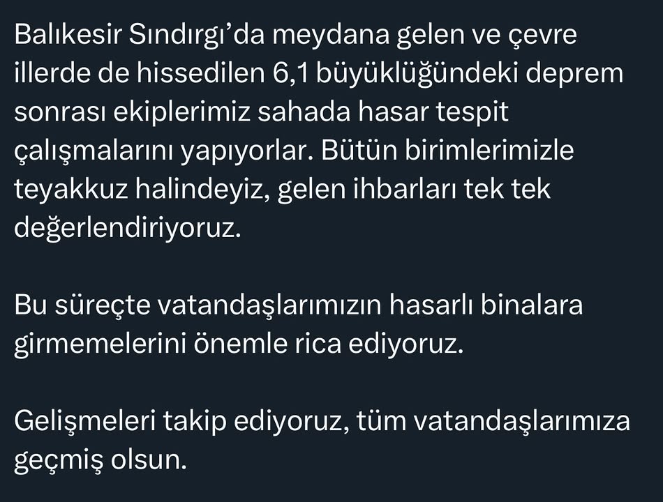 Tüm vatandaşlarımıza geçmiş olsun.
