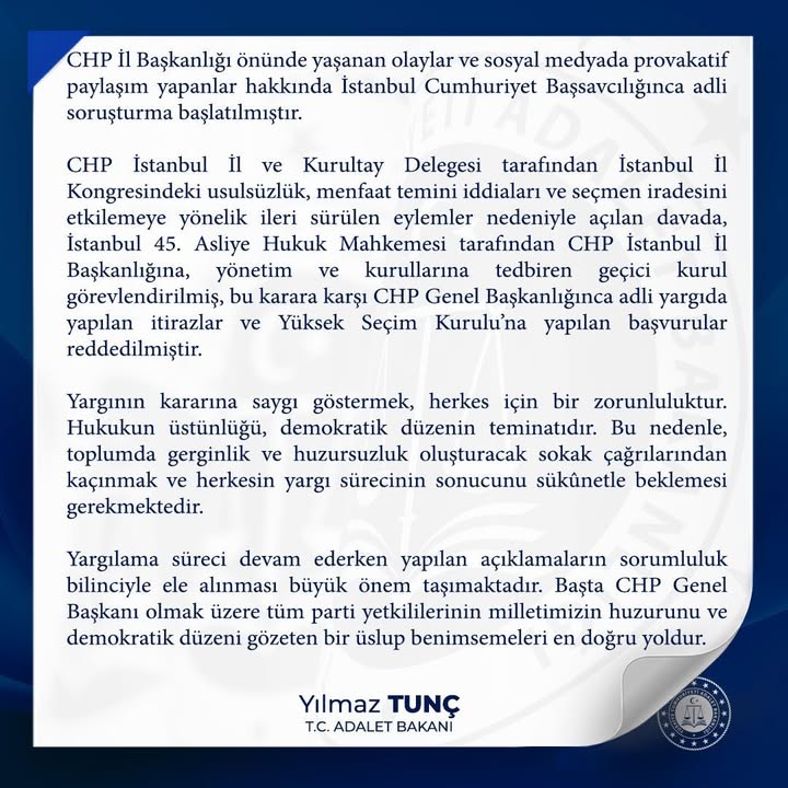 CHP İl Başkanlığı önünde yaşanan olaylar ve sosyal medyada provakatif paylaşım yapanlar hakkında İstanbul Cumhuriyet Başsavcılığ...