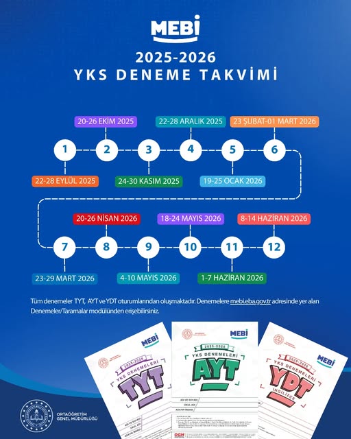 Afyonkarahisar İl Milli Eğitim Müdürlüğü 2025-2026 YKS Deneme Takvimi Duyurusu