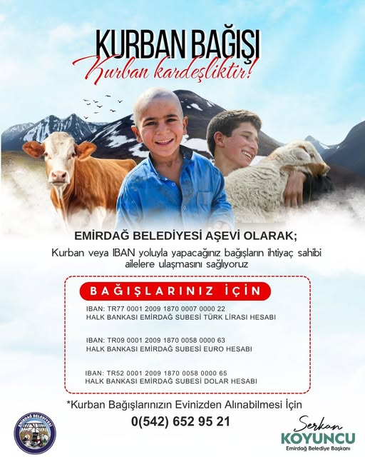 Emirdağ Belediyesi'nden Bayramda Umut Vadeden Kurban Bağışı Kampanyası